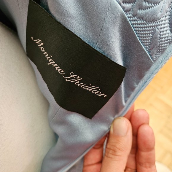 Wonderful MONIQUE LHUILLIER Light Blue Silk Brocade Beaded Formal Dress 4 XS S - Picture 13 of 14